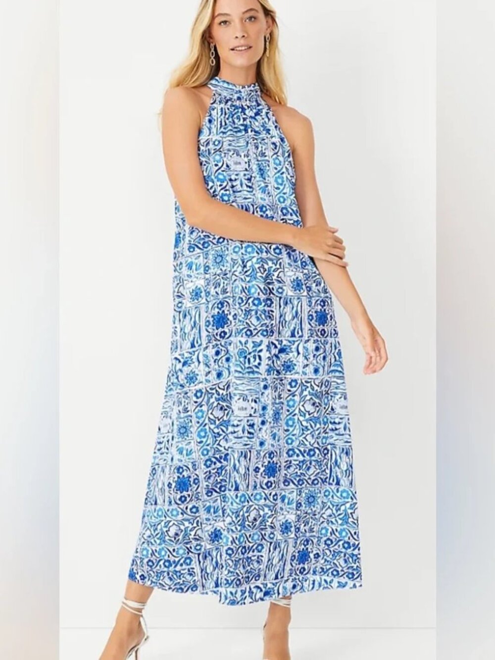 Ann Taylor Tall Tile Mock Neck Maxi Dress